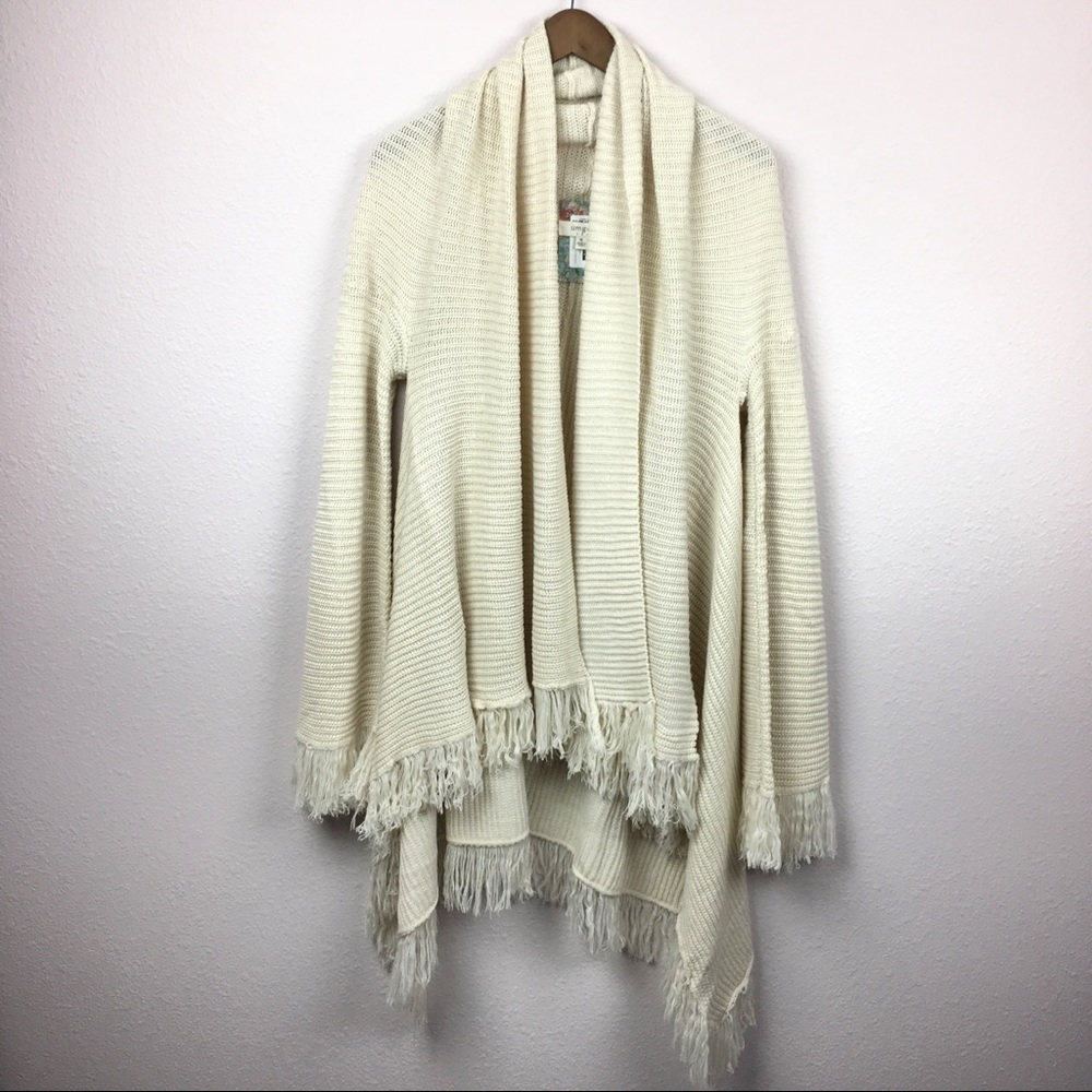 Cream Open Front Fringe Umgee Knit Cardigan